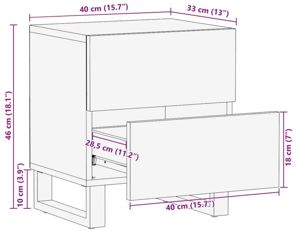 Κομοδίνα 2 τεμ. 40 x 34 x 46 εκ. Ακατέργαστο Μασίφ Ξύλο Μάνγκο - Καφέ