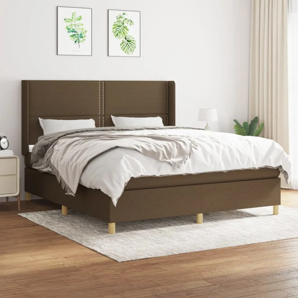 Κρεβάτι Boxspring με Στρώμα Σκούρο Καφέ 180x200 εκ Υφασμάτινο