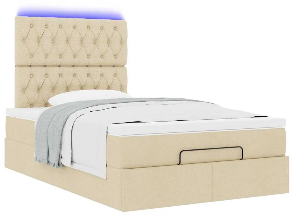 vidaXL Οθωμανικό κρεβάτι με στρώμα & LEDs Cream 120x200cm ύφασμα