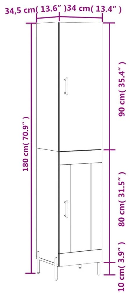 Ντουλάπι Γκρι Σκυροδέματος 34,5x34x180 εκ. Επεξεργασμένο Ξύλο - Γκρι