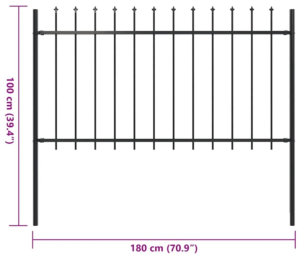 vidaXL Κάγκελα Περίφραξης με Λόγχες Μαύρα 1,8 μ. Ατσάλινα