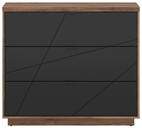 Σιφονιέρα Boston CE118, Μαύρο ματ, Σκούρα βελανιδιά delano, Με συρτάρια, Αριθμός συρταριών: 3, 93x106x43cm | Epipla1.gr