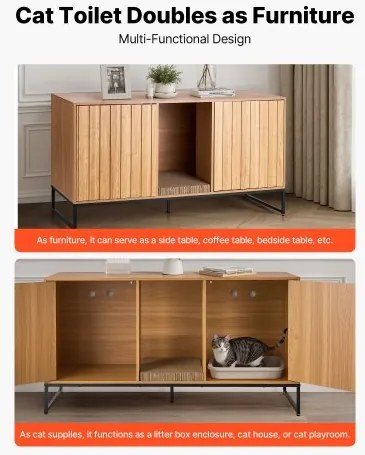 VEVOR Cat Litter Box Enclosure Furniture, 120 cm Hidden Litter Box Cabinet with Scratch Pad & Storage, Waterproof Cat Washroom End Table Cat House, Fit Most of Litterbox, for Bedroom Living Room