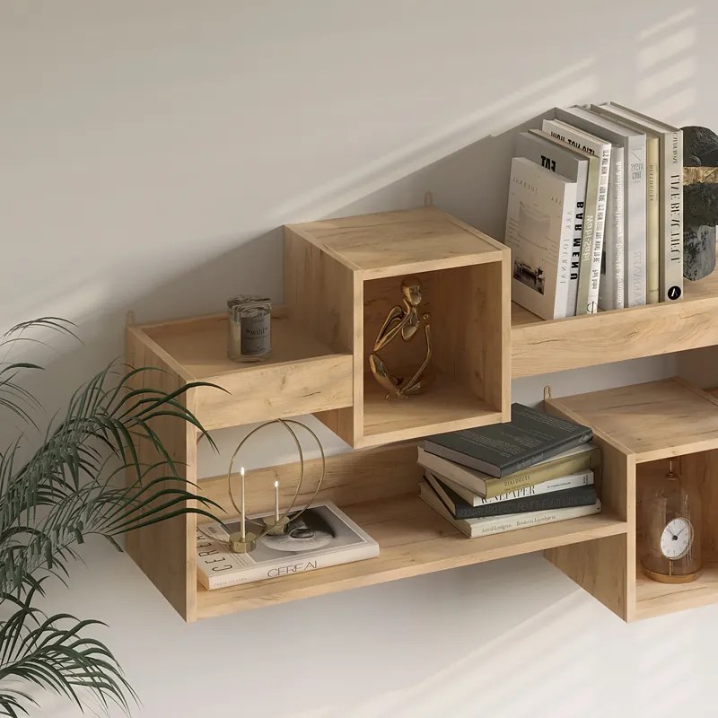 Ραφιέρα τοίχου Shellie pakoworld μελαμίνης σε oak απόχρωση 120x28x65εκ (1 τεμάχια)