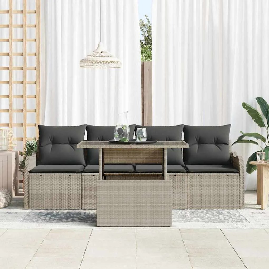 vidaXL Σετ Καναπέ Κήπου με μαξιλάρι 5 pcs Ανοιχτό γκρι Πολυ ράταν