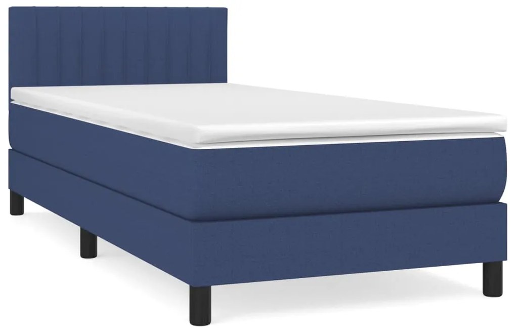 Κρεβάτι Boxspring με Στρώμα Μπλε 80x200 εκ. Υφασμάτινο - Μπλε