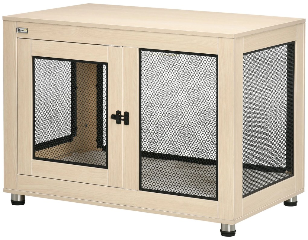 PawHut Κλουβί σκύλου, Μοντέρνος σχεδιασμός, κλειδώνει, 2 πόρτες, 94 cm x 60 cm x 71,5 cm, Φυσικό + Μαύρο