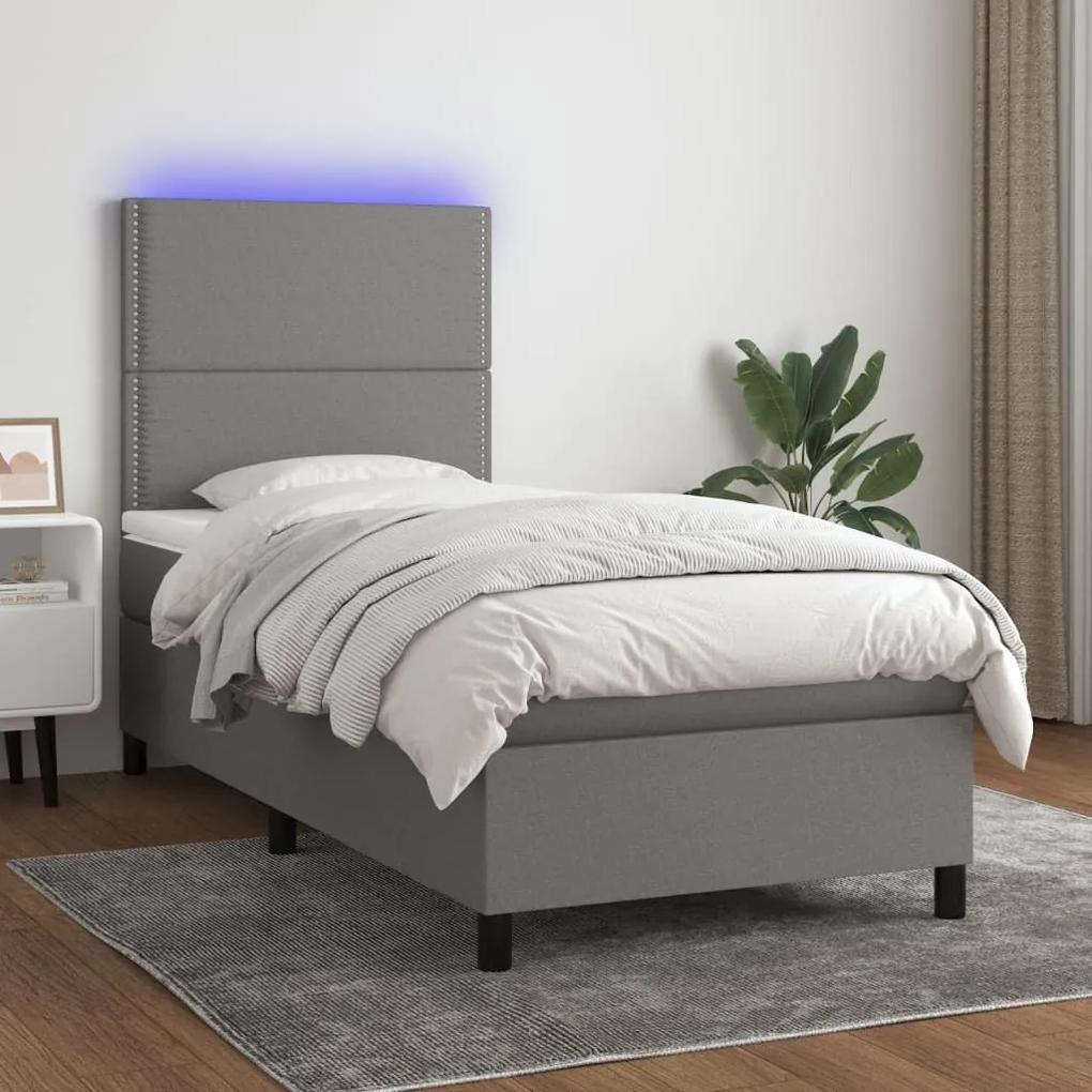 Κρεβάτι Boxspring με Στρώμα &amp; LED Σκ.Γκρι 80x200 εκ. Υφασμάτινο - Γκρι