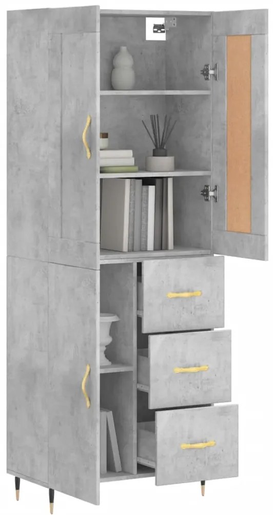 vidaXL Ντουλάπι Γκρι Σκυροδέματος 69,5x34x180 εκ. Επεξεργασμένο Ξύλο