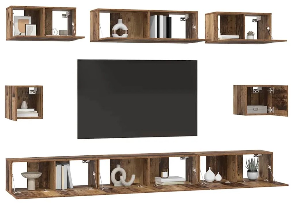 vidaXL Σετ επίπλου τηλεόρασης Επιτοίχιο 8 pcs Παλαιό ξύλο