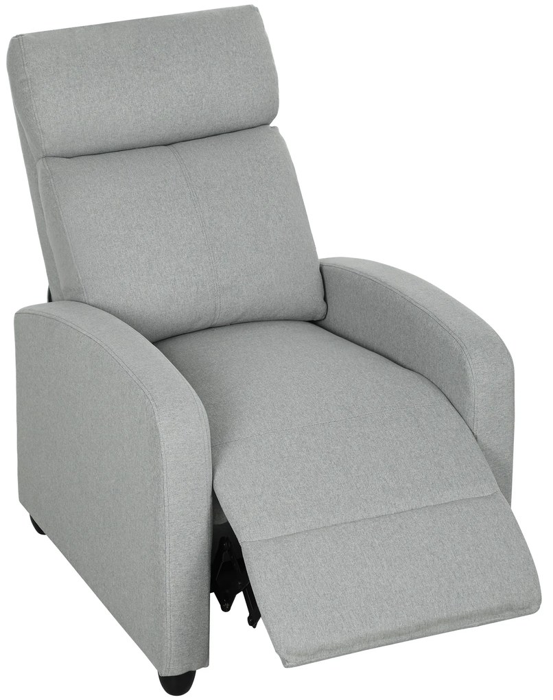 HOMCOM Πολυθρόνα Relax, Ρυθμιζόμενη 135°, Υποπόδιο, Επενδυμένα Μπράτσα, Ύφασμα Λινού Πολυεστέρα, Ανοιχτό Γκρι