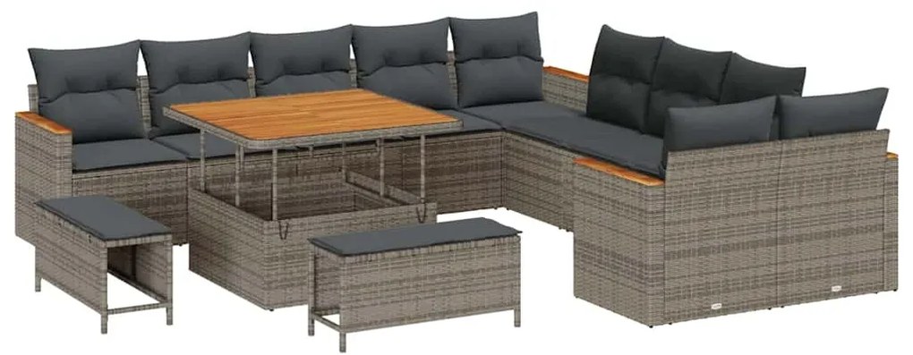 vidaXL Σετ Καναπέ Κήπου με μαξιλάρι 13 pcs Γκρι Πολυ ράταν