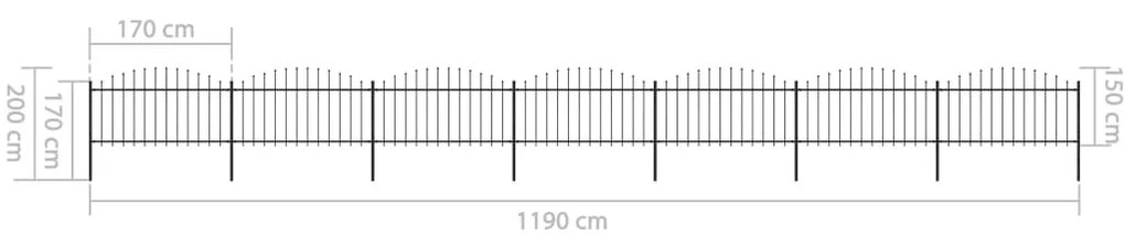 vidaXL Κάγκελα Περίφραξης με Λόγχες Μαύρα (1,25-1,5)x11,9 μ. Ατσάλινα