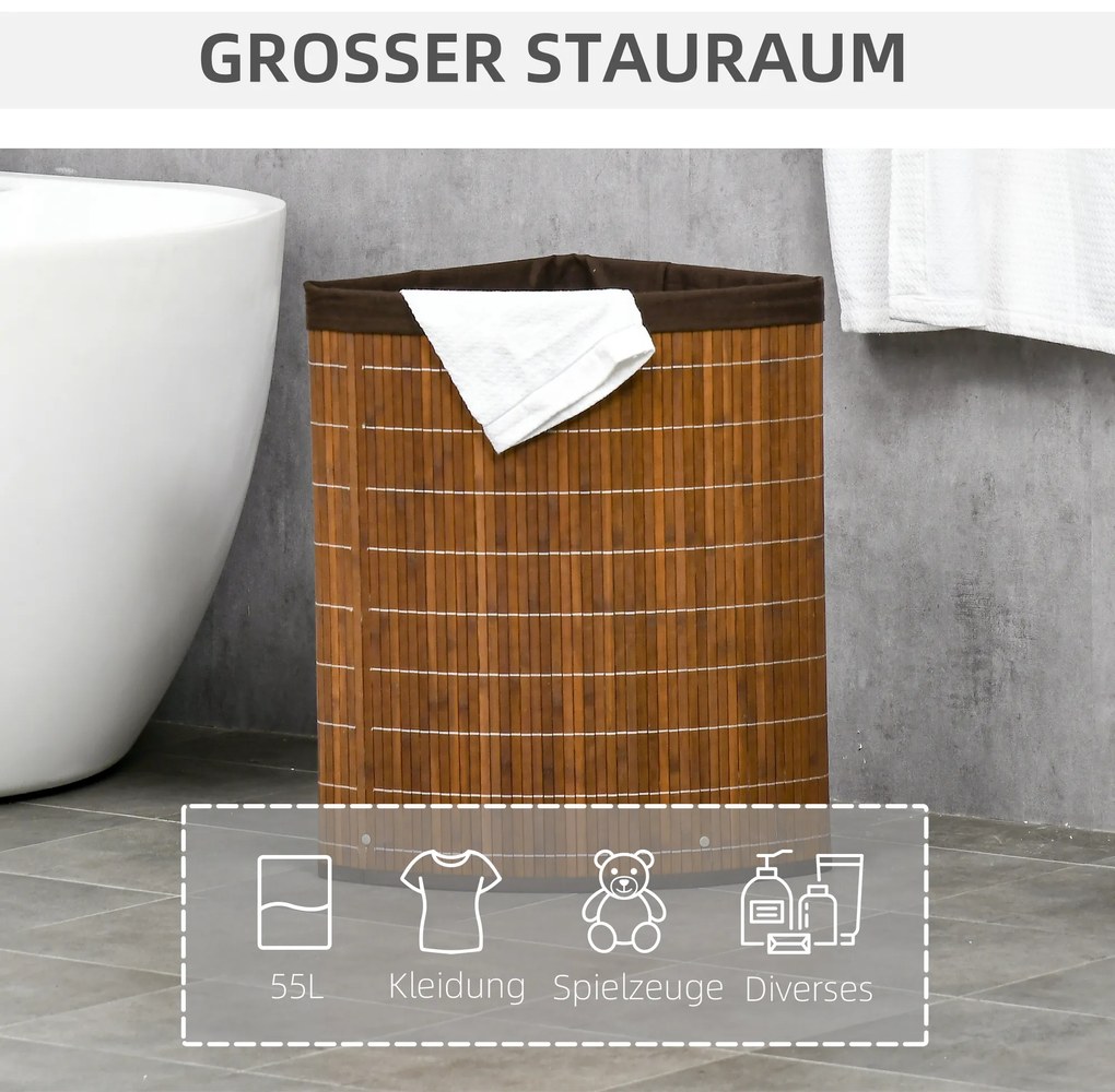 HOMCOM Καλάθι Απλυτων, Δοχείο Απλυτων, Χωρητικότητα 55L, Αφαιρούμενο Καπάκι, 38 cm x 38 cm x 57cm, Καφέ