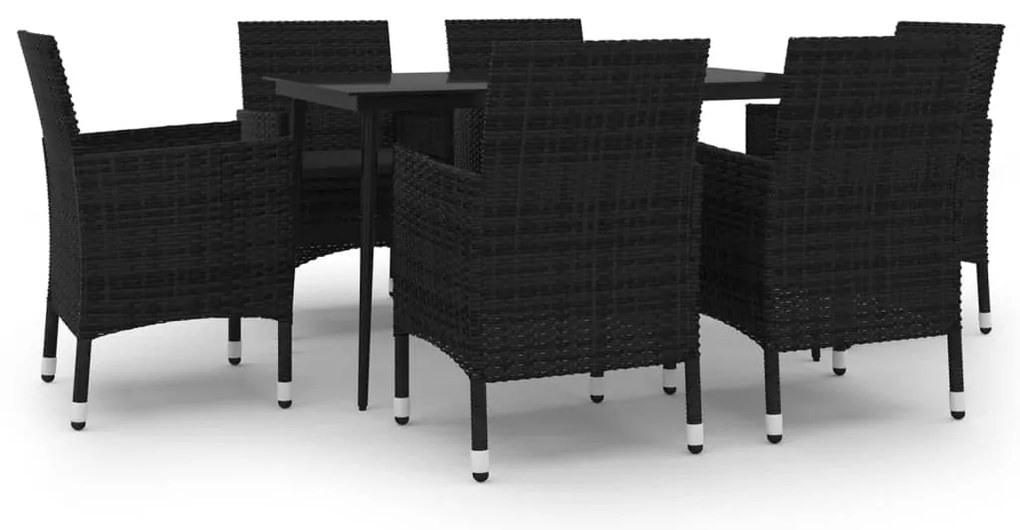 vidaXL Σετ Τραπεζαρίας Κήπου 7 τεμ. Συνθ. Ρατάν / Γυαλί με Μαξιλάρια