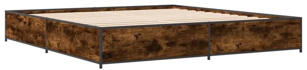 vidaXL Πλαίσιο Κρεβατιού Καπνιστή Δρυς 200x200εκ. Επεξ. Ξύλο &amp; Μέταλλο