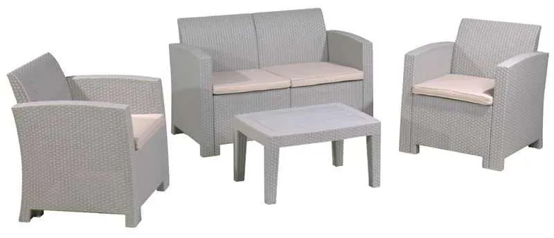 Set SAVANNA K/D (Τραπ+2-θέσ+2Πολ) Sand Grey (Μαξιλ.Μπεζ) Table+Sofa 2Seater+2 Armchairs