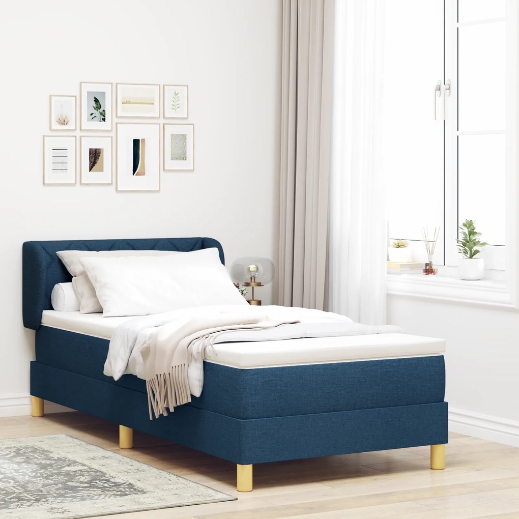 vidaXL Κρεβάτι Box Spring με Στρώμα Μπλε 90x200 εκ Υφασμάτινο