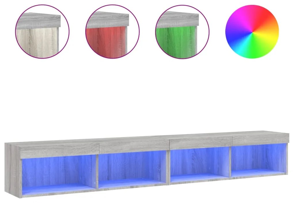 vidaXL Έπιπλα Τηλεόρασης με LED 2 τεμ. Γκρι Sonoma 100 x 30 x 30 εκ.
