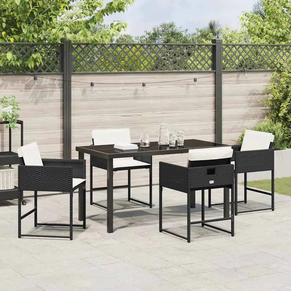 vidaXL Σέτ φαγητού για κήπο με μαξιλάρι 5 pcs Μαύρο Πολυ ράταν