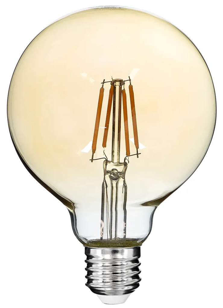 GloboStar® 99039 LED Long Filament Bulb E27 G95 Globe 4W 350lm 360° AC 220-240V IP20 D9.5 x H13.5cm Ultra Θερμό Λευκό 2200K με Μελί Γυαλί - Dimmable - 3 Years Warranty