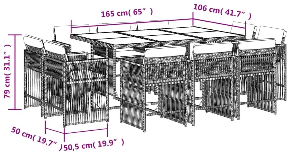 vidaXL Σετ Τραπεζαρίας Κήπου 11 Τεμαχίων Γκρι Συνθ. Ρατάν με Μαξιλάρια