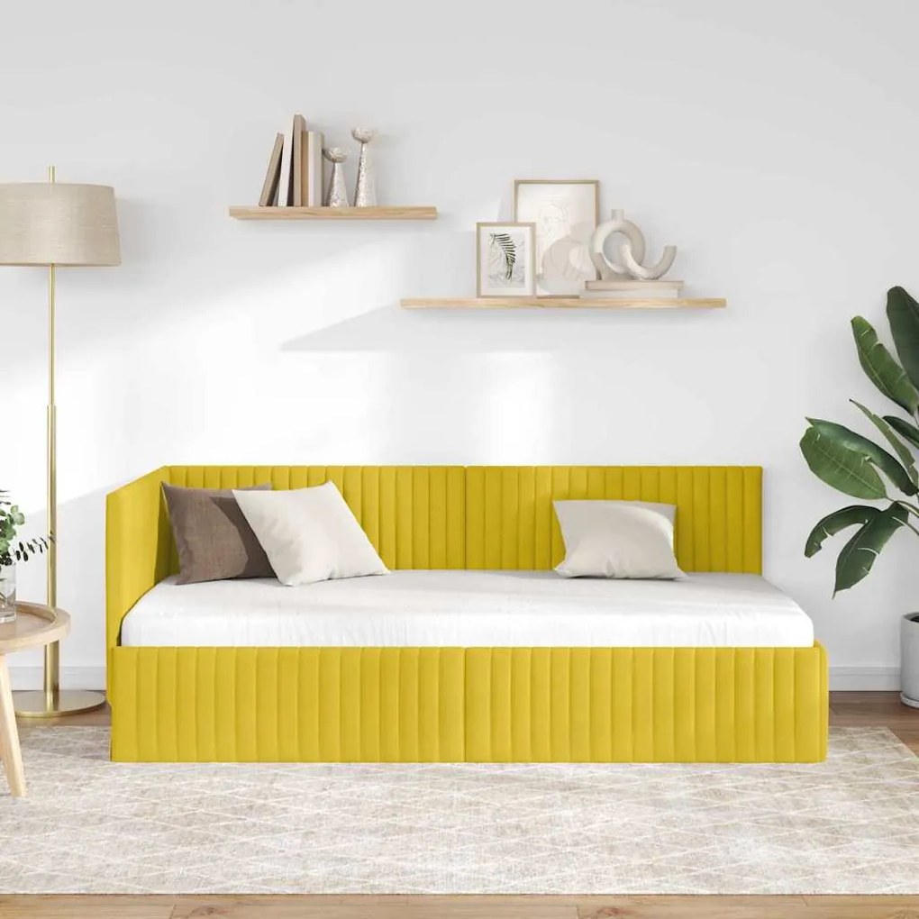 vidaXL Κρεβάτι Γωνίας με κεφαλάρι Κίτρινο 90 x 190 cm Βελούδο