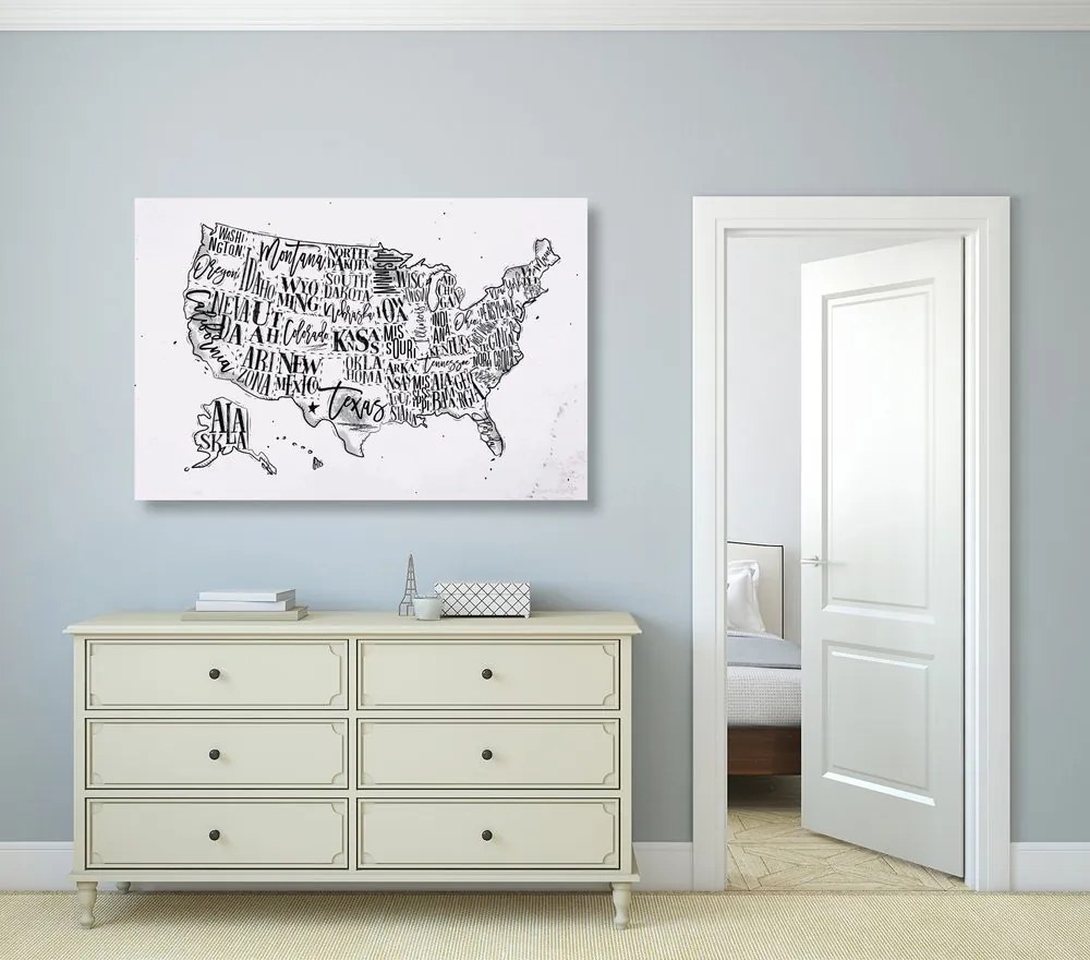 Εικόνα σε φελλό εκπαιδευτικό χάρτη των ΗΠΑ με επιμέρους πολιτείες σε αντίστροφη μορφή - 120x80  color mix
