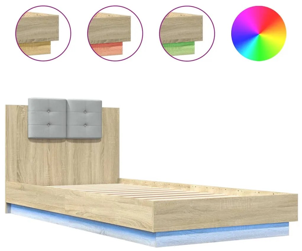 Πλαίσιο Κρεβατιού με Κεφαλάρι/LED Sonoma δρυς 90x200 εκ. - Καφέ