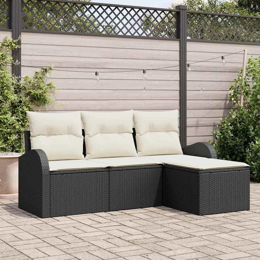 vidaXL Σετ Καναπέ Κήπου με μαξιλάρι 4 pcs Μαύρος, λευκός Πολυ ράταν