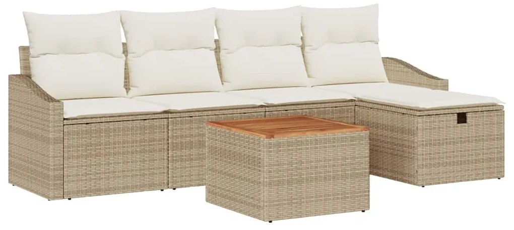 vidaXL Σετ Καναπέ Κήπου με μαξιλάρι 6 pcs Μπεζ Πολυ ράταν