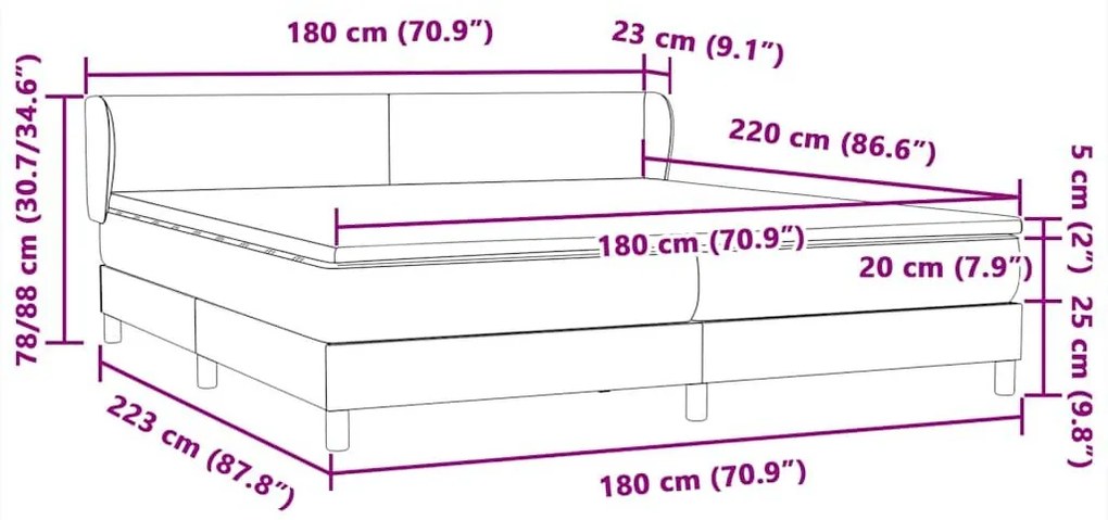 Κρεβάτι Box Spring με στρώματα Μαύρο 180x220 cm Βελούδινο - Μαύρο