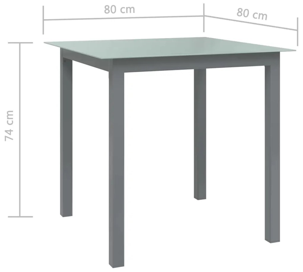 vidaXL Τραπέζι Κήπου Ανοιχτό Γκρι 80x80x74 εκ. από Αλουμίνιο / Γυαλί