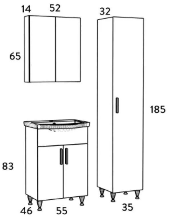 Σετ Επίπλου Mπάνιου SIENA 55 Λευκό 55x46x160 εκ.