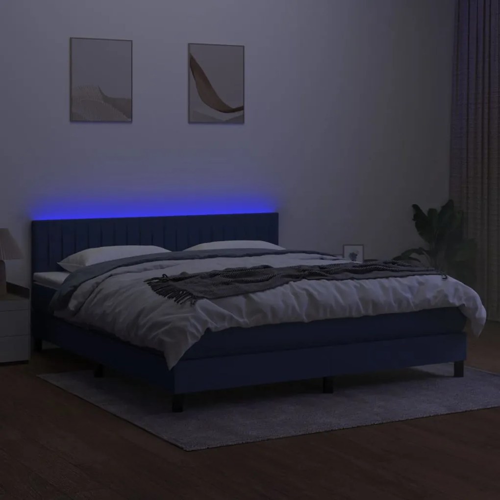 ΚΡΕΒΑΤΙ BOXSPRING ΜΕ ΣΤΡΩΜΑ &amp; LED ΜΠΛΕ 160X200 ΕΚ. ΥΦΑΣΜΑΤΙΝΟ 3133331