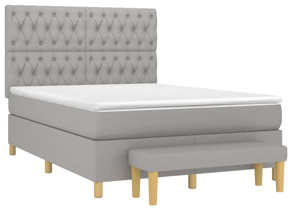 Κρεβάτι Boxspring με Στρώμα Ανοιχτό Γκρι 140x200 εκ. Υφασμάτινο - Γκρι