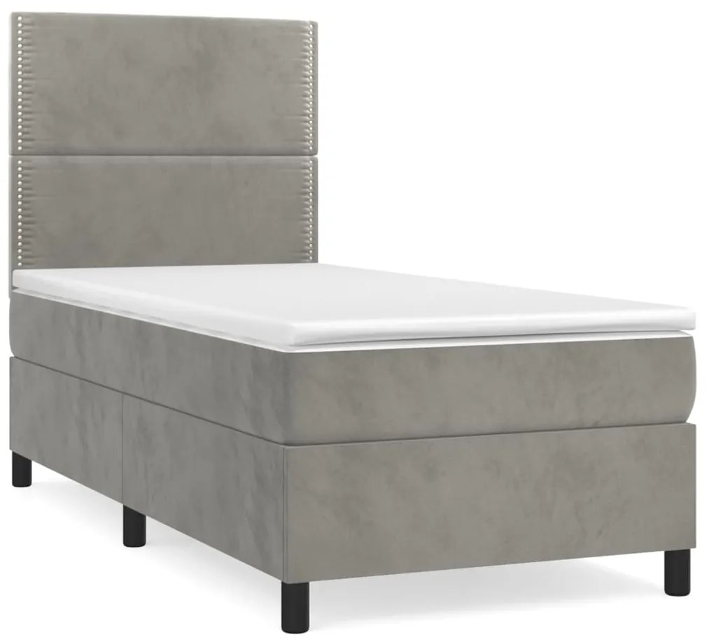 vidaXL Κρεβάτι Boxspring με Στρώμα Ανοιχτό Γκρι 90x200 εκ. Βελούδινο