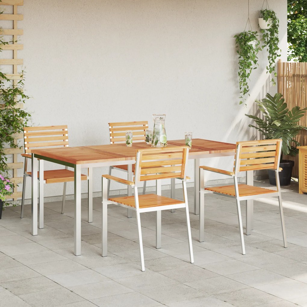 vidaXL Σετ Κήπου 5 Τεμαχίων - Μασίφ Ξύλο Teak & Ανοξείδωτος Χάλυβας