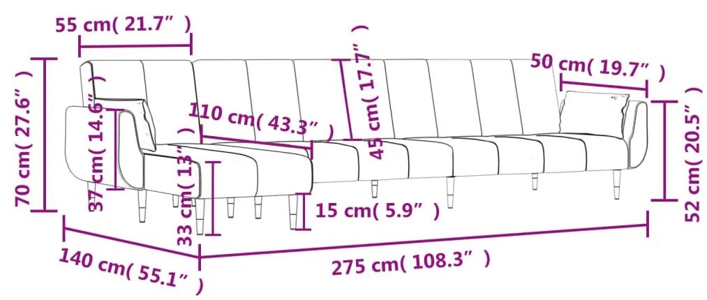 Καναπές Κρεβάτι Γωνιακός Μπλε 275 x 140 x 70 εκ. Βελούδινος - Μπλε