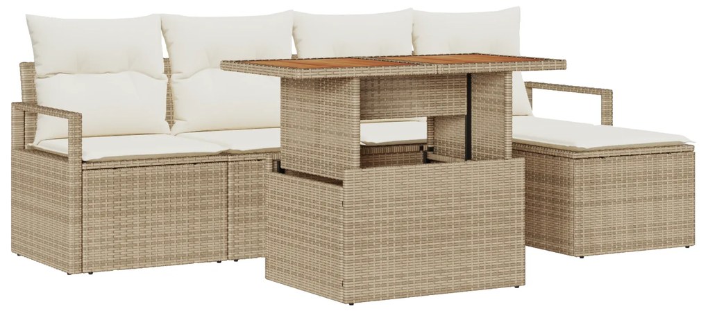 vidaXL Σετ Καναπέ Κήπου με μαξιλάρι 6 pcs Μπεζ και Κρέμα Μεσαίο
