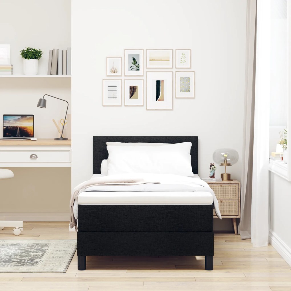 vidaXL Κρεβάτι Box Spring με Στρώμα & LED Μαύρο 90x190 εκ. Υφάσματος
