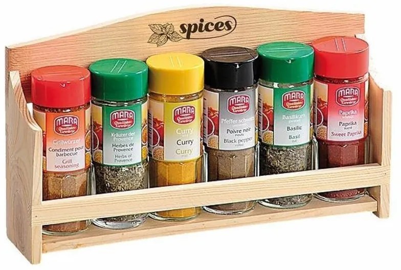 Ράφι μπαχαρικών Kesper 13055, 6 βάζα, 110 ml, FSC πεύκο, καφέ