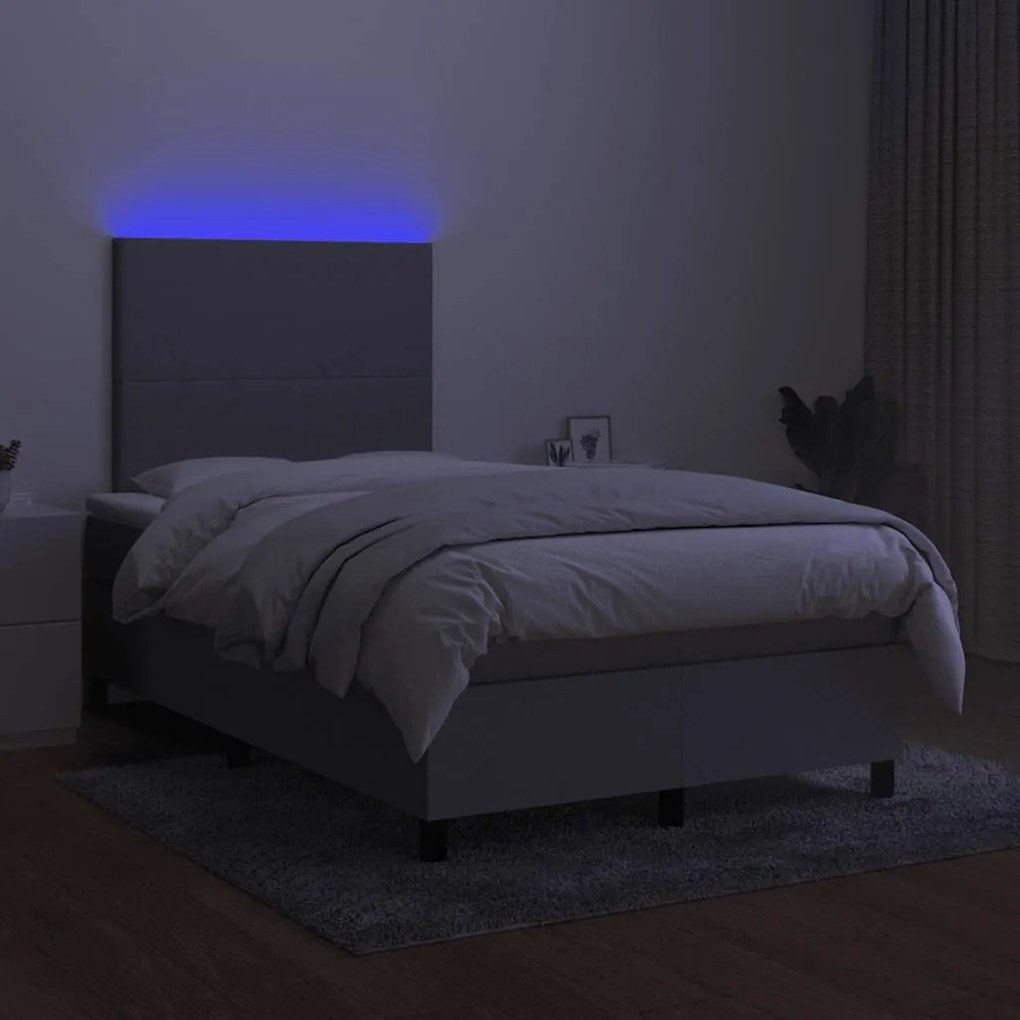 vidaXL Κρεβάτι Boxspring με Στρώμα & LED Αν.Γκρι 120x190εκ. Υφασμάτινο