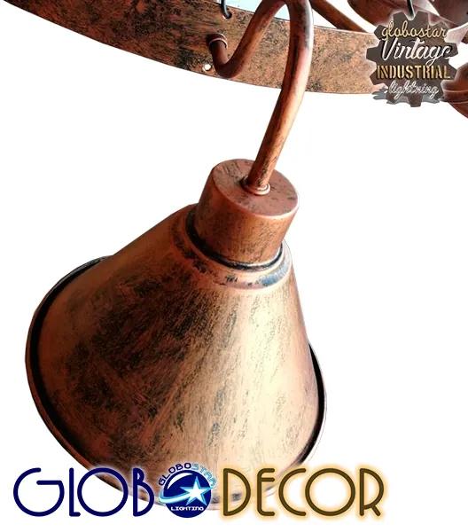 GloboStar® CAMELOT 10001192 Vintage Κρεμαστό Φωτιστικό Οροφής Πολύφωτο 12 x E27 Καφέ Σκουριά Μεταλλικό Πολυέλαιος με Μπεζ Σχοινί Φ110 x Y126cm