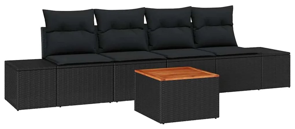 vidaXL Σετ Καναπέ Κήπου με μαξιλάρι 5 pcs Μαύρο Πολυ ράταν