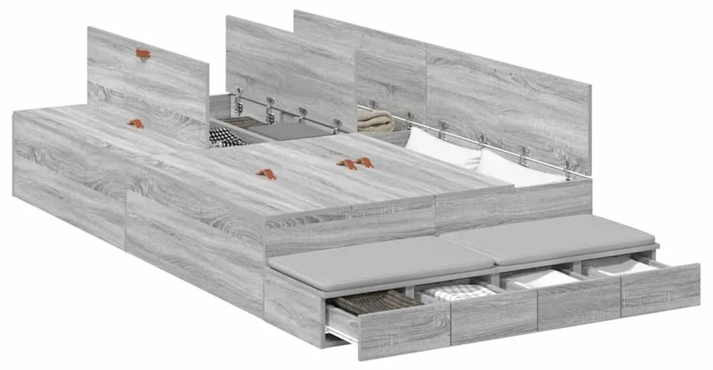 vidaXL Κρεβάτι με αποθηκευτικό χώρο Γκρι sonoma 226.5 x 120 x 31.5 εκ.