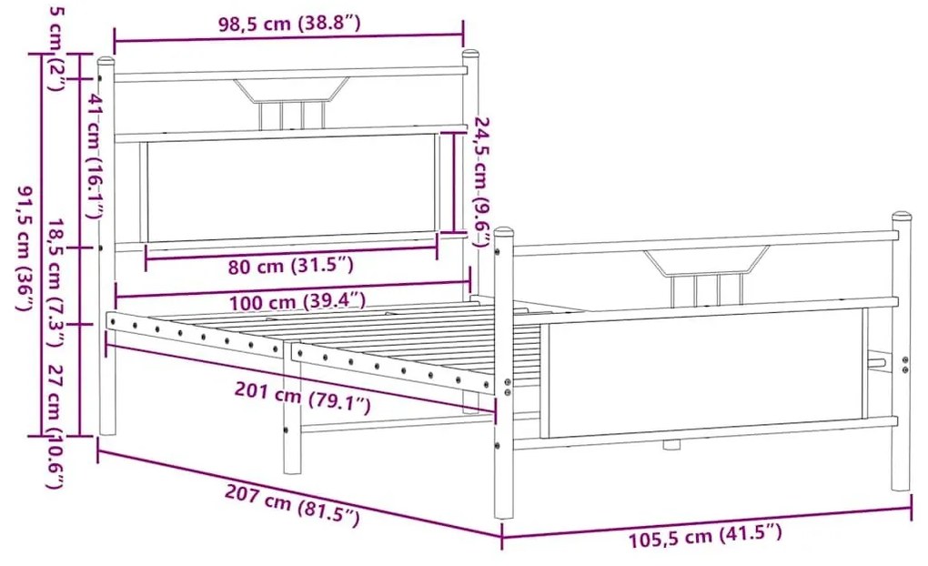 Πλαίσιο Κρεβατιού Καπνιστή Δρυς 100x200 εκ. Επεξεργασμένο Ξύλο - Καφέ