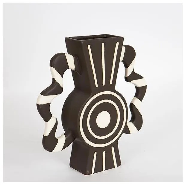 Βάζο Κεραμικό Μαύρο &amp; Μπεζ Με Χερούλια 37x 8x35.5cm 752-20208 Estheti-752-20208-Μαύρο 752-20208