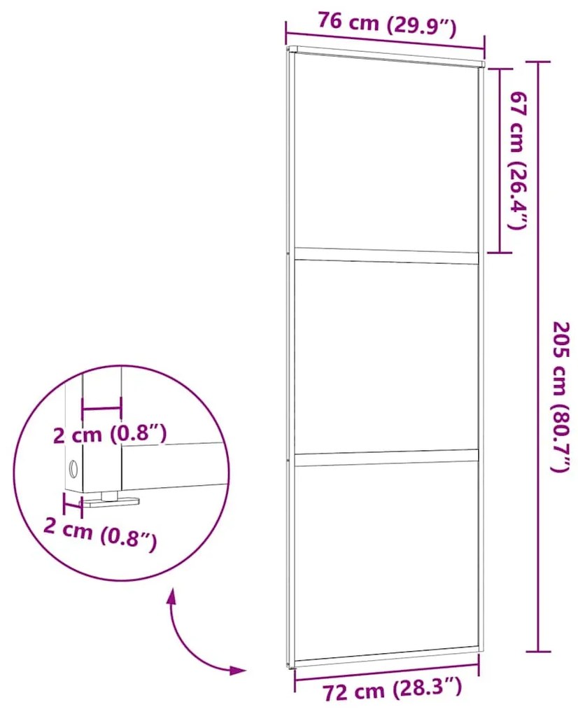 vidaXL Συρόμενη Πόρτα Μαύρο 76 x 205 cm Tempered γυαλί, Αλουμίνιο