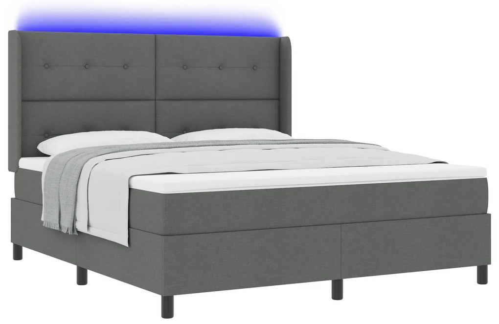 vidaXL Κρεβάτι με Στρώμα & LED Σκούρο Γκρι 180x200 εκ. Ύφασμα